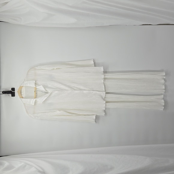 Shirt Pleated Two Piece Set Loose High Waist Wide Leg Pants Suit Casual … - Picture 3 of 14